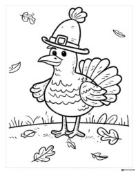 Thanksgiving Turkey Coloring Page with Funny Hairstyle
