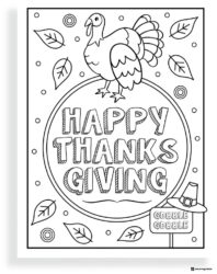 Thanksgiving Turkey Coloring Page with Hat and Autumn Leaves