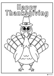 Thanksgiving Turkey Coloring Page with Pilgrim Hat and Message
