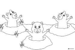 Three Groundhogs Coloring Sheet Popping Out of Burrows