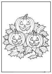 Three Jack o Lanterns Coloring Page with Fall Leaves