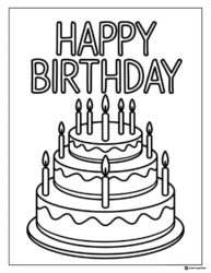 Three Tier Birthday Cake Coloring Sheet with Many Candles