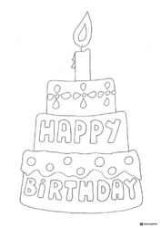 Tiered Birthday Cake Coloring Page with Candle on Top