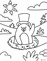 Top Hat Groundhog Coloring Sheet Waving in the Hills