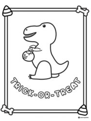 Trick or Treat Dinosaur Coloring Sheet with Pumpkin Bucket