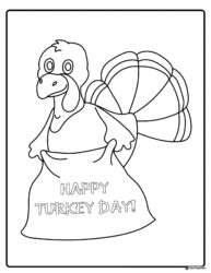 Turkey Coloring Sheet Holding Happy Turkey Day Sack