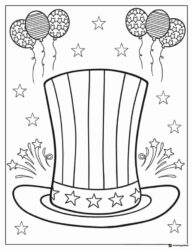 Uncle Sam Hat Coloring Page with Balloons and Stars