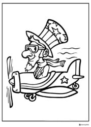Uncle Sam in Airplane Coloring Page for 4th of July