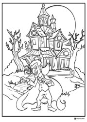 Vampire in Front of Haunted House Coloring Sheet