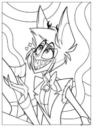 Alastor Coloring Page Looking Up with Swirls