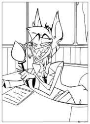 Alastor Hazbin Hotel Coloring Page at a desk