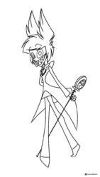 Alastor Hazbin Hotel Coloring Page with microphone staff