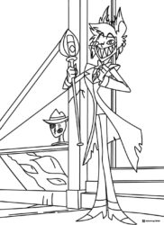 Alastor Hazbin Hotel Coloring Sheet with staff