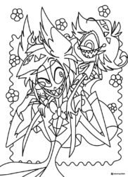 Alastor and Vox Hazbin Hotel Coloring Page with flowers