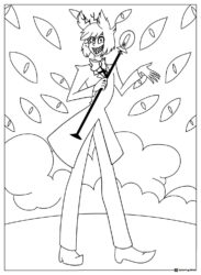 Alastor with Staff and Eyes Coloring Page