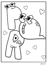 Alphabet Lore Q R S with Hearts Coloring Page