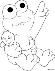 Baby Elmo holding a doll coloring page