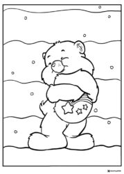 Care Bear Coloring Page Hugging Self with Stars