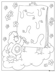 Care Bear Coloring Page Painting on Easel with Stars