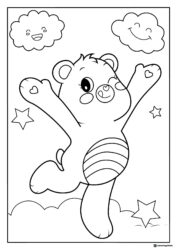 Care Bear Coloring Page dancing on a cloud with stars