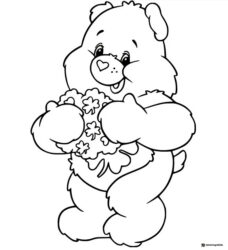 Care Bear Coloring Page holding a bunch of shamrocks