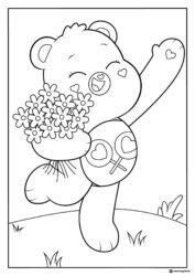 Care Bear Coloring Page holding flowers with lollipop symbol