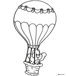 Care Bear Coloring Page in a hot air balloon