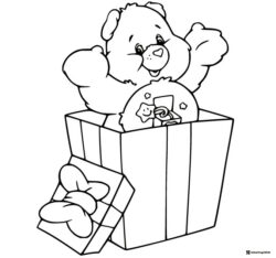 Care Bear Coloring Page popping out of a gift box