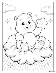 Care Bear Coloring Page sitting on cloud holding a star