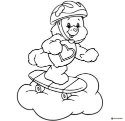 Care Bear Coloring Page skateboarding on a cloud