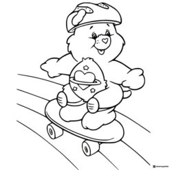Care Bear Coloring Page skateboarding with helmet