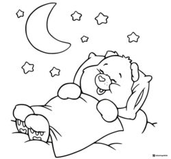Care Bear Coloring Page sleeping under moon and stars