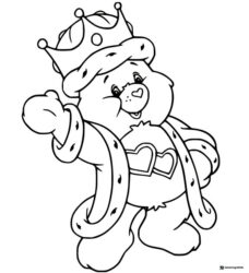Care Bear Coloring Page wearing a kings crown and robe