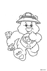 Care Bear Coloring Page with Hat and Trophy