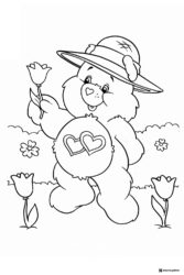 Care Bear Coloring Page with Hat and Tulips