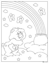 Care Bear Coloring Page with Rainbow and Pot of Gold