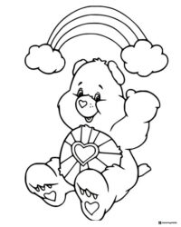 Care Bear Coloring Page with a heart and a rainbow