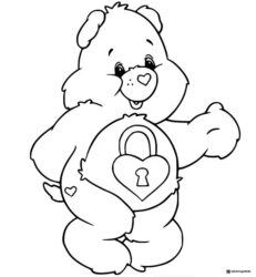 Care Bear Coloring Page with a heart padlock on its belly