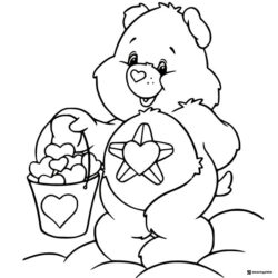 Care Bear Coloring Page with bucket of hearts