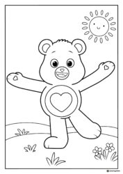 Care Bear Coloring Page with heart and smiling sun