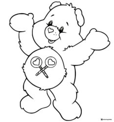 Care Bear Coloring Page with heart lollipops on its belly