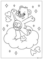 Care Bear Coloring Page with hearts stars and clouds
