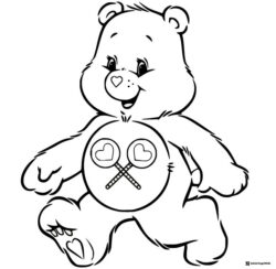 Care Bear Coloring Page with lollipops on its belly