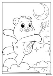 Care Bear Coloring Page with wand moon and stars