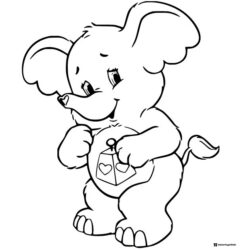 Care Bear Elephant Coloring Page holding a heart lantern