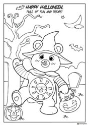 Care Bear Halloween Coloring Page with Pumpkin and Moon