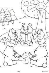 Care Bear Story Time Coloring Page with baby bears
