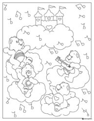 Care Bears Coloring Page Playing Music with Castle