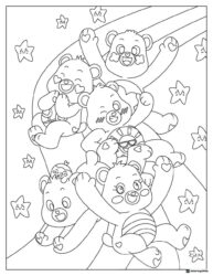 Care Bears Coloring Page Sliding Down Rainbow with Stars