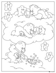Care Bears Coloring Page Sweeping Stars on Clouds